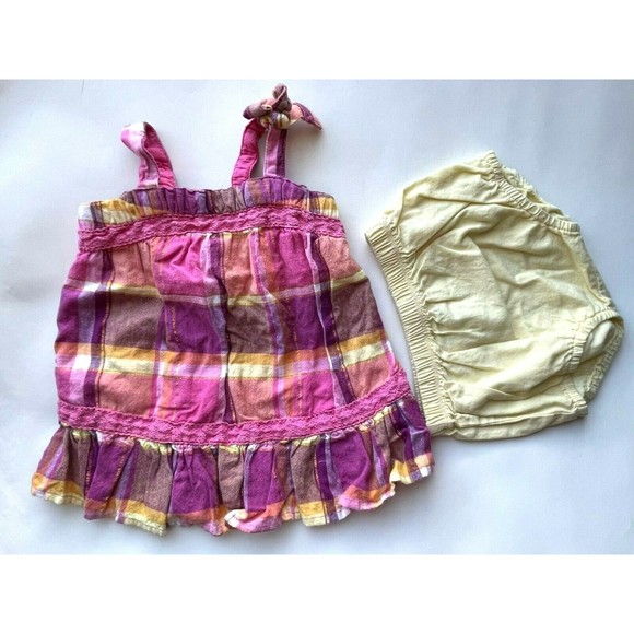 Girl's Size 3M 0-3 Months 2 Piece Pink Gold Plaid Old Navy Dress Top + DC - Picture 1 of 7